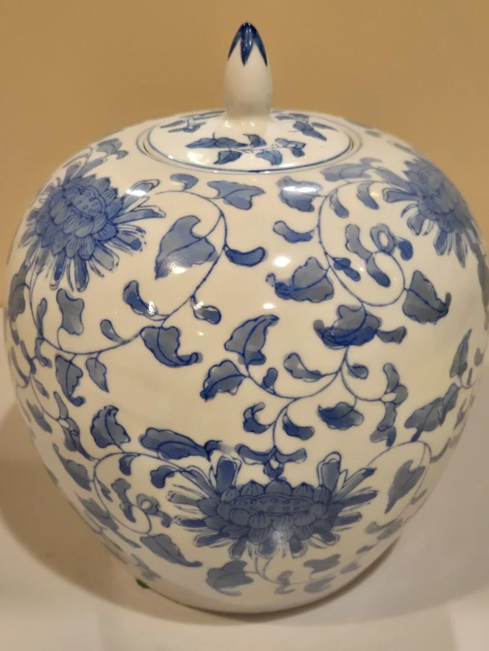 Blue and White Floral Covered Ginger Jar